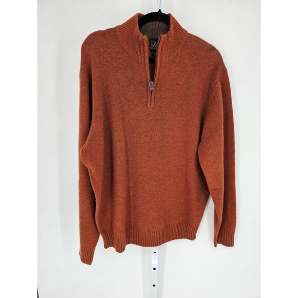 Jos A Bank Executive Collection Sz L Lambswool 1/4 Zip Sweater Rust Orange